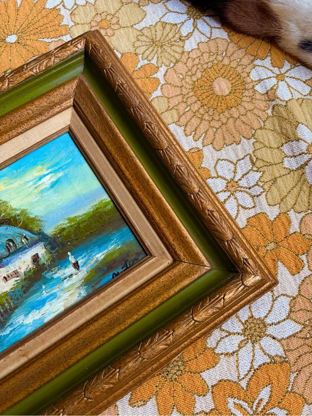 🏡🛶✨ Vintage Mid-Century Cottage Oil Painting ✨🛶🏡